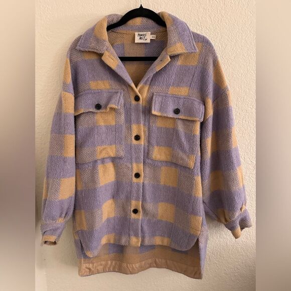 Princess Polly Purple and Tan Plaid Pea Coat - Picture 1 of 8